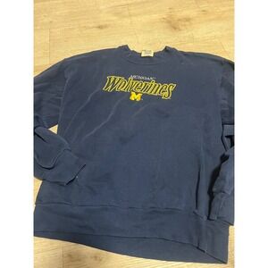 Michigan Wolverines Crewneck Sweatshirt Navy Blue Mens Large Red Vtg USA Made